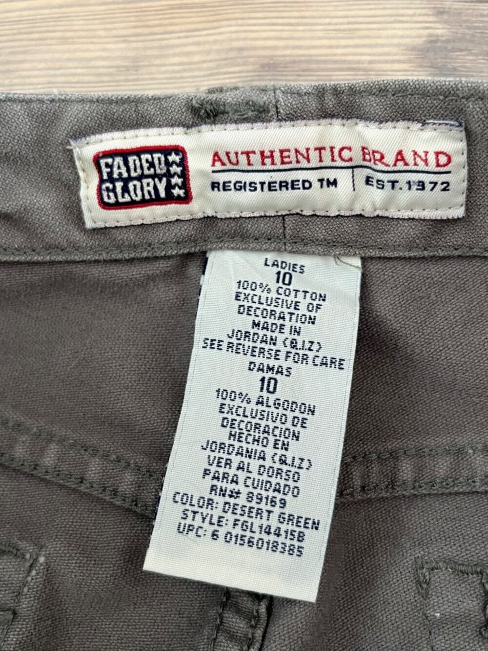 Faded Glory Vtg 90s High Rise Pants Womens 10 Olive Green Button Fly 100% Cotton - Picture 4 of 8